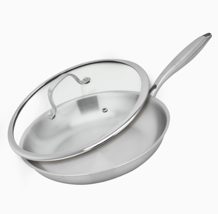 Сковорода з нержавіючої сталі 304 з похилим дном (3-шарова), 28 см, з кришкою