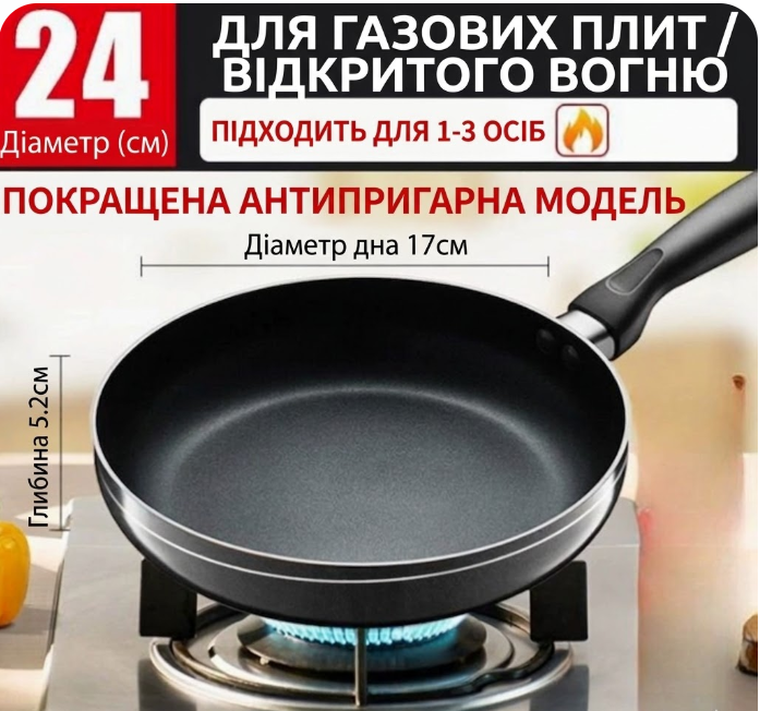 Антипригарна сковорода з титановим покриттям 24 см