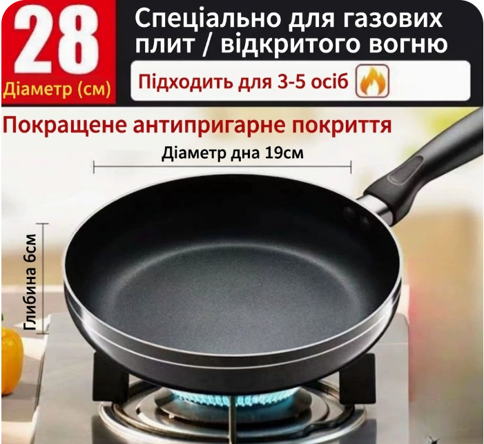 Антипригарна сковорода з титановим покриттям 28 см