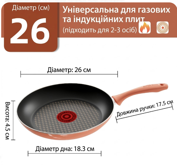 Сковорода SUPOR Fiery Red Dot з антипригарним покриттям 26 см