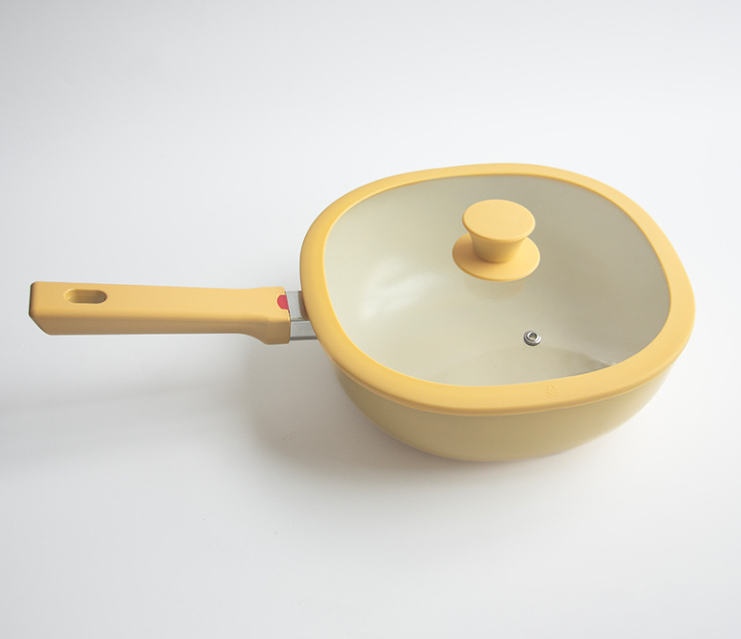 Керамічна антипригарна сковорода з кришкою (24 см, жовта)