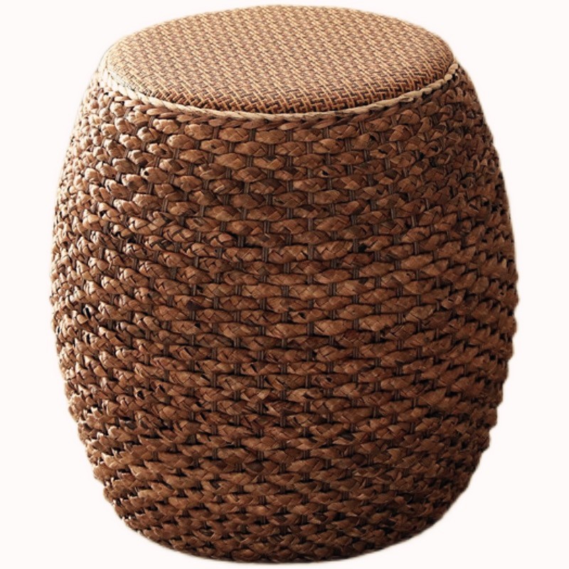 Плетений пуф з ротанга круглий, 50×40×48 см, натуральний, табурет у ретро стилі