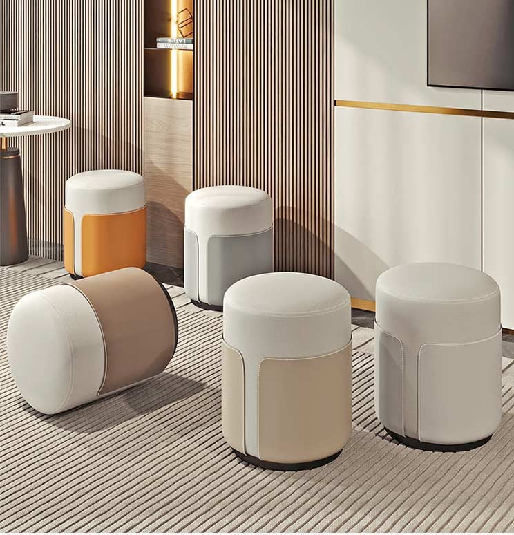 Пуф круглий м’який 32×42 см, екошкіра, на металевій основі, стиль лофт / light luxury