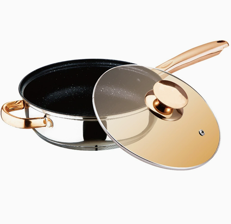 Сковорода з нержавіючої сталі 201 з антипригарним покриттям та скляною кришкою 26 см