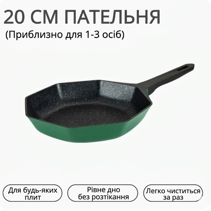 Восьмикутна антипригарна сковорода з кришкою 20 см