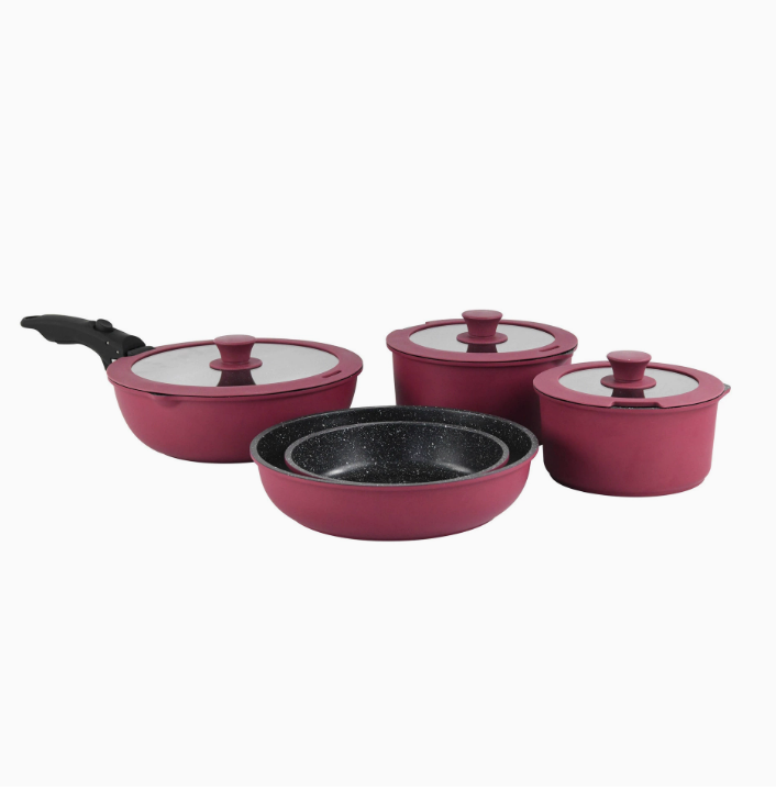 Набір каструль та сковороди з антипригарним покриттям і знімною ручкою