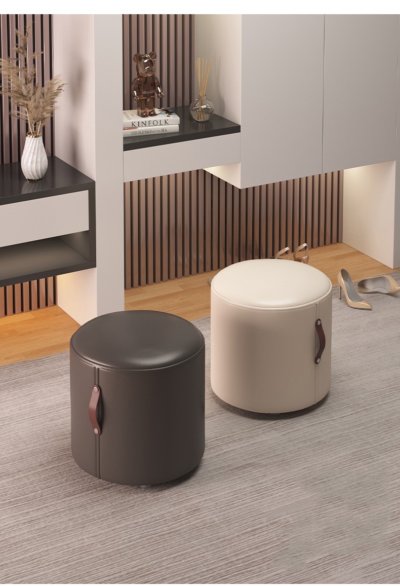 Пуф круглий м’який з ручкою, екошкіра, сучасний табурет для спальні та вітальні