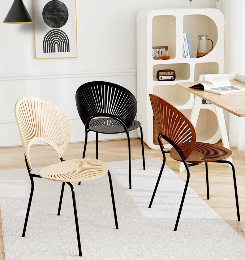 Стілець кухонний дерев’яний зі спинкою, металеві ніжки, 88×48×42 см, скандинавський стиль