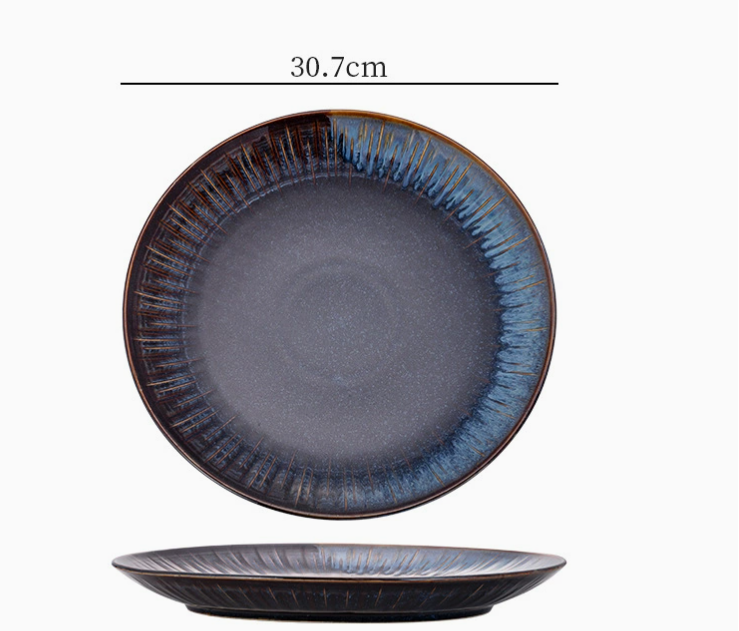 Керамічна обідня тарілка з глазур’ю у ретро-стилі 30.7 см
