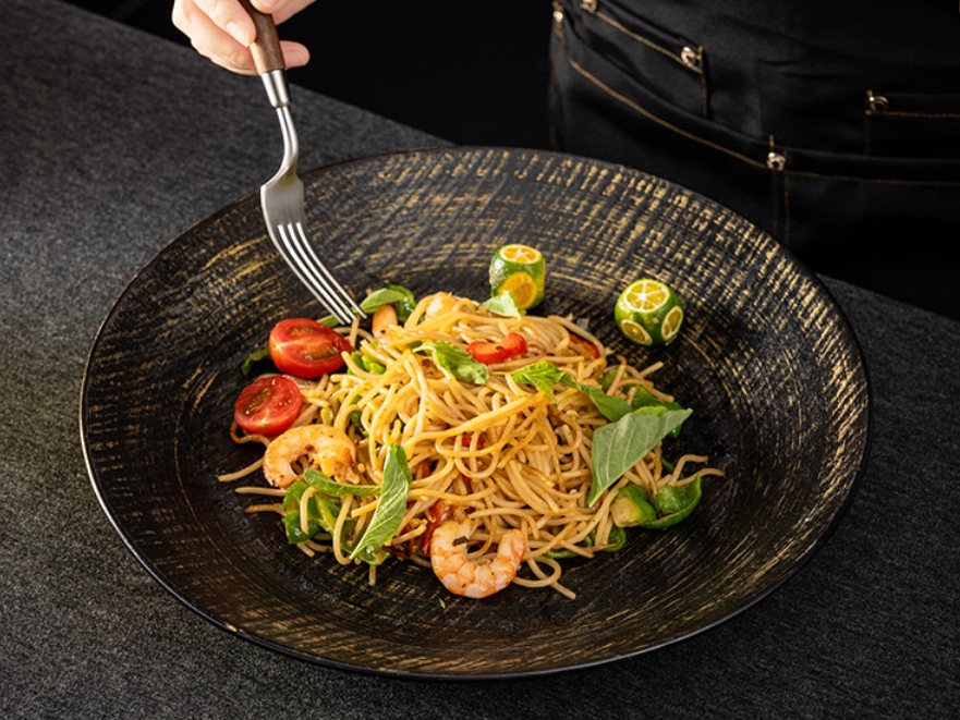 Керамічна обідня тарілка з глазур’ю у ретро-стилі 24.8 см