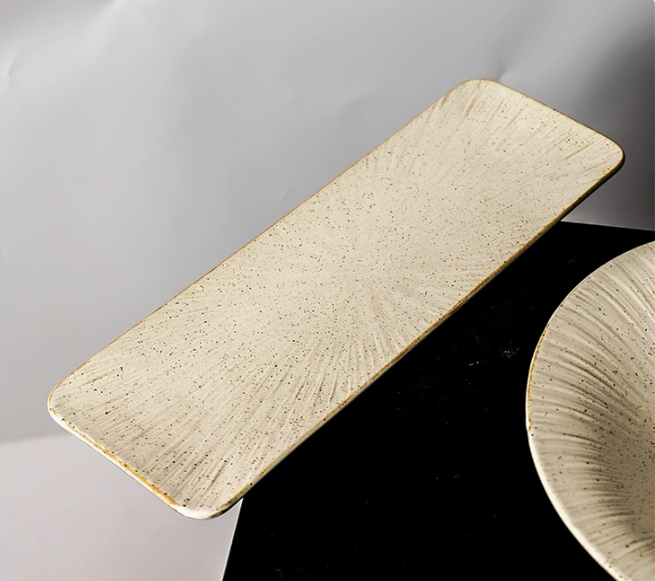 Прямокутна керамічна тарілка у ретро-стилі 35.2 см, з ефектом натурального дерева