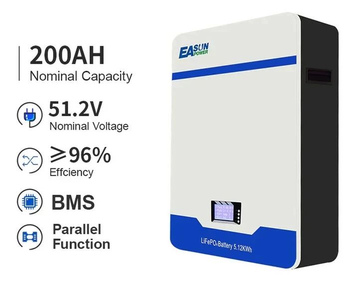 Настінний LiFePO₄ акумулятор EASUN POWER 51.2V 200Ah (≈10.24 kWh) з BMS — підтримка паралельного підключення до 15 модулів