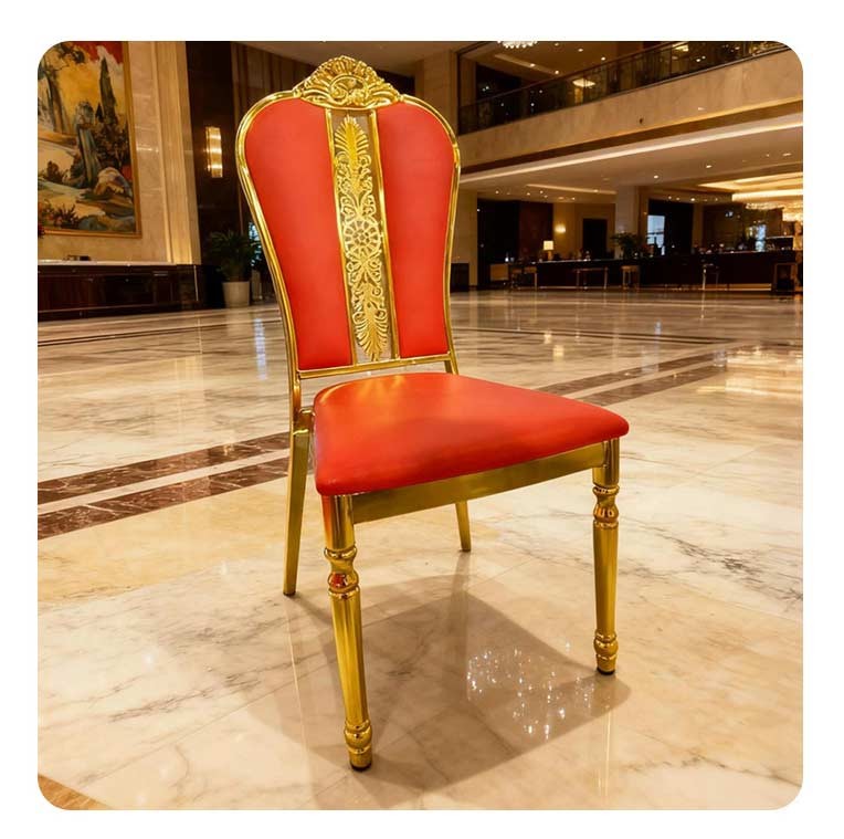 Стілець банкетний Imperial Gold Red, металевий, м’який, у класичному стилі, для ресторану та банкетної зали