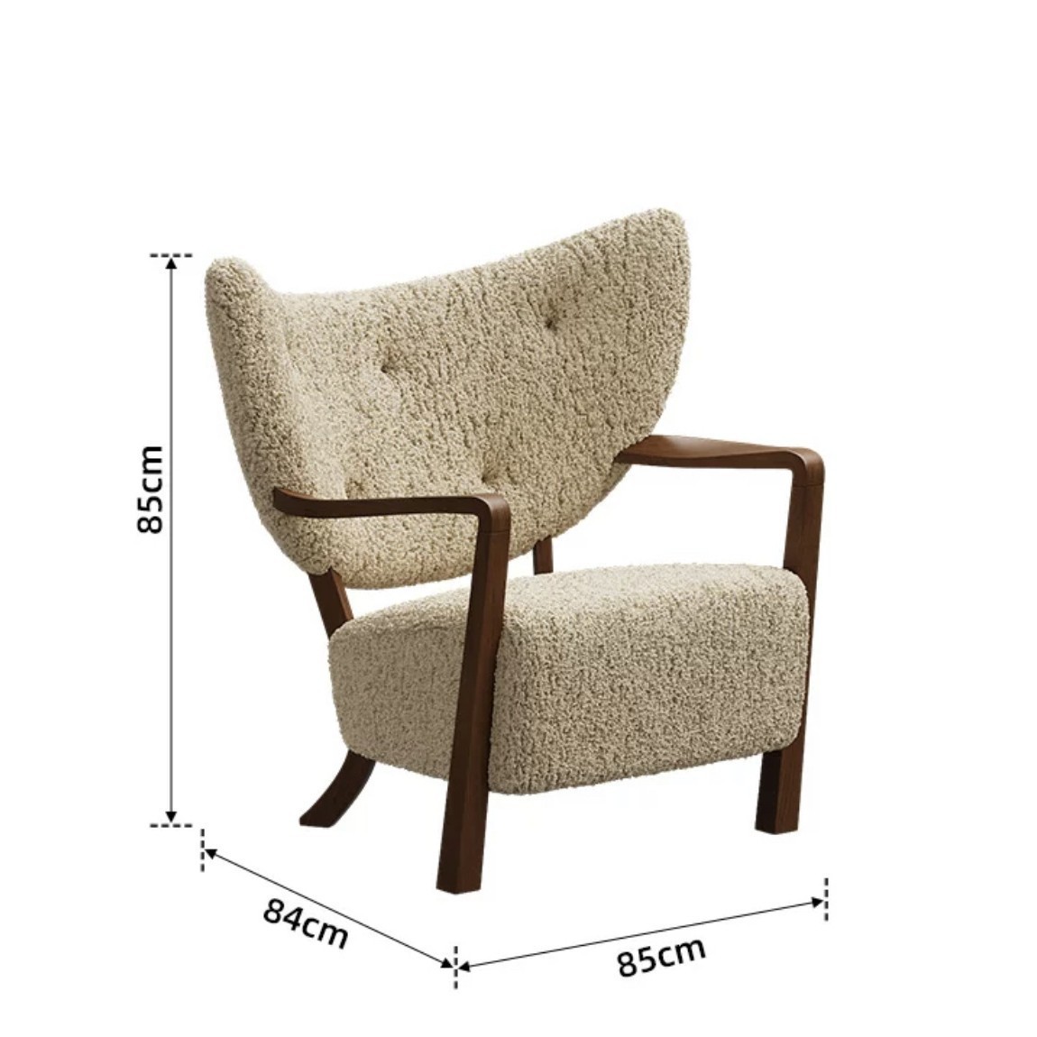 Крісло для вітальні, м’яке, з підлокітниками, тканина букле, дерев’яний каркас