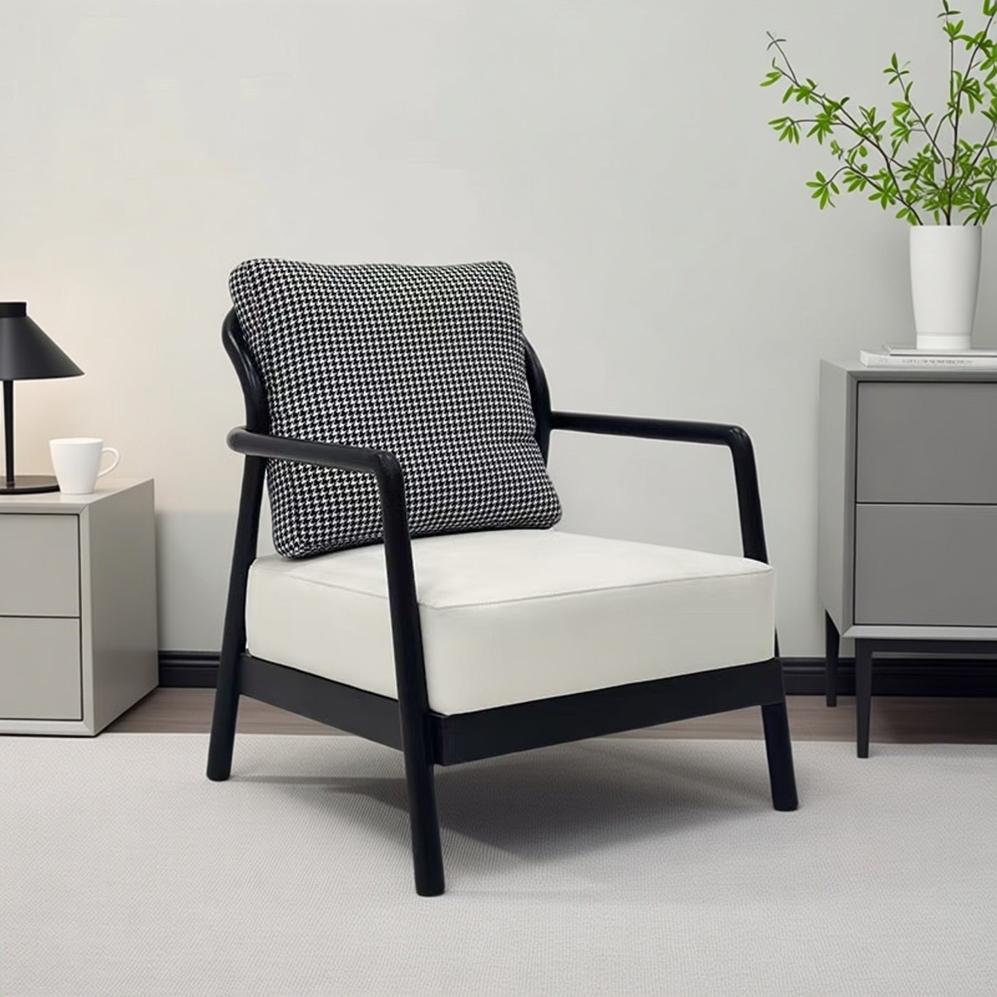 Крісло для вітальні, м’яке, з підлокітниками, дерев’яний каркас, тканинна оббивка