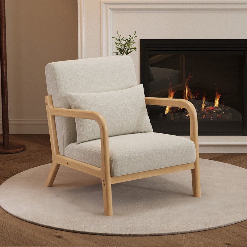 Крісло для вітальні, скандинавський стиль, дерево, шкіра / бавовна-льон