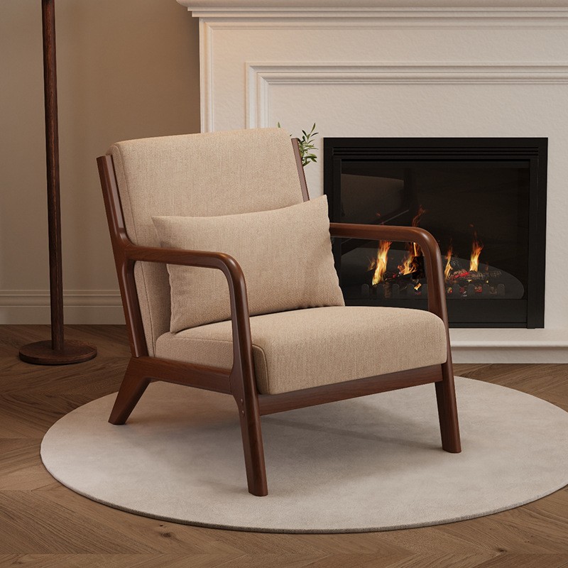 Крісло для вітальні, скандинавський стиль, дерево, бавовна-льон, каркас під горіх