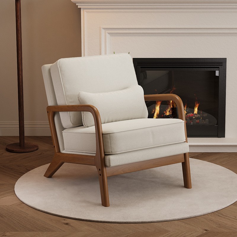 Крісло для вітальні, скандинавський стиль, дерево, бавовна-льон кремово-білий