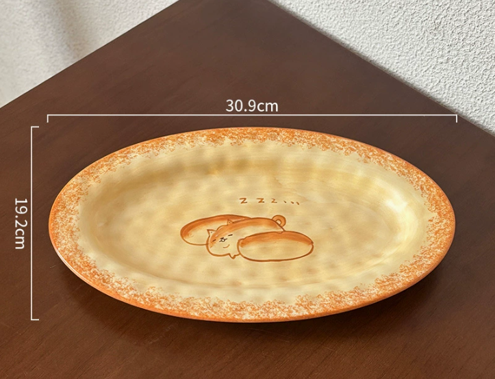 Керамічна овальна тарілка та миска Shiba Inu