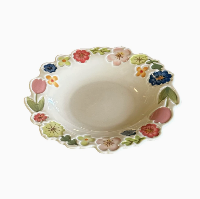 Керамічна глибока тарілка з квітковим розписом 20,5 см