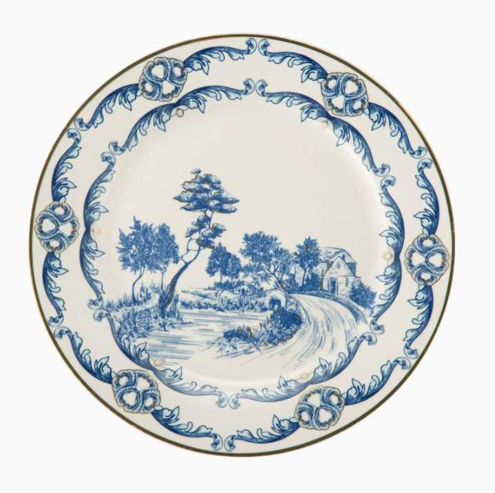 Керамічна обідня тарілка MORHEO з декоративним синьо-білим орнаментом, 2 види, 20 см