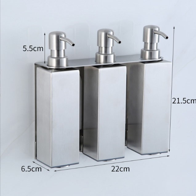 Настінний потрійний дозатор для мила / шампуню, нержавіюча сталь, 720 мл