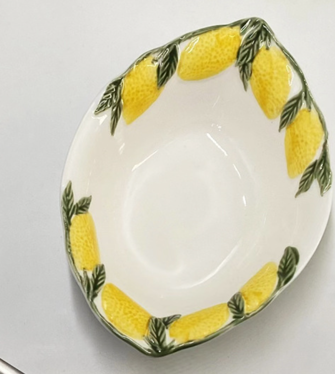 Керамічна глибока овальна тарілка з лимонним декором, 2 види