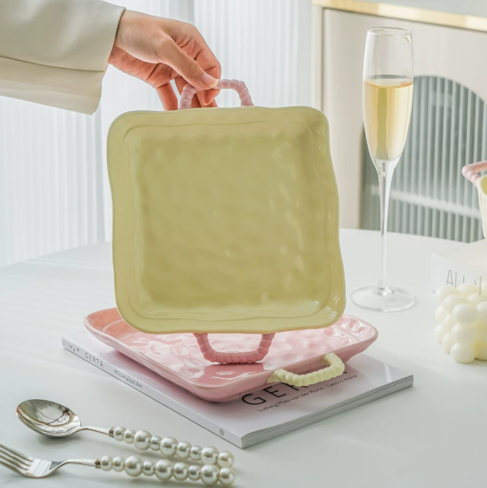 Керамічна тарілка з ручками глибока, універсальна для подачі страв, 2 види