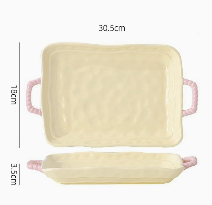 Керамічна прямокутна тарілка з ручками глибока, універсальна для подачі страв 30,5 см
