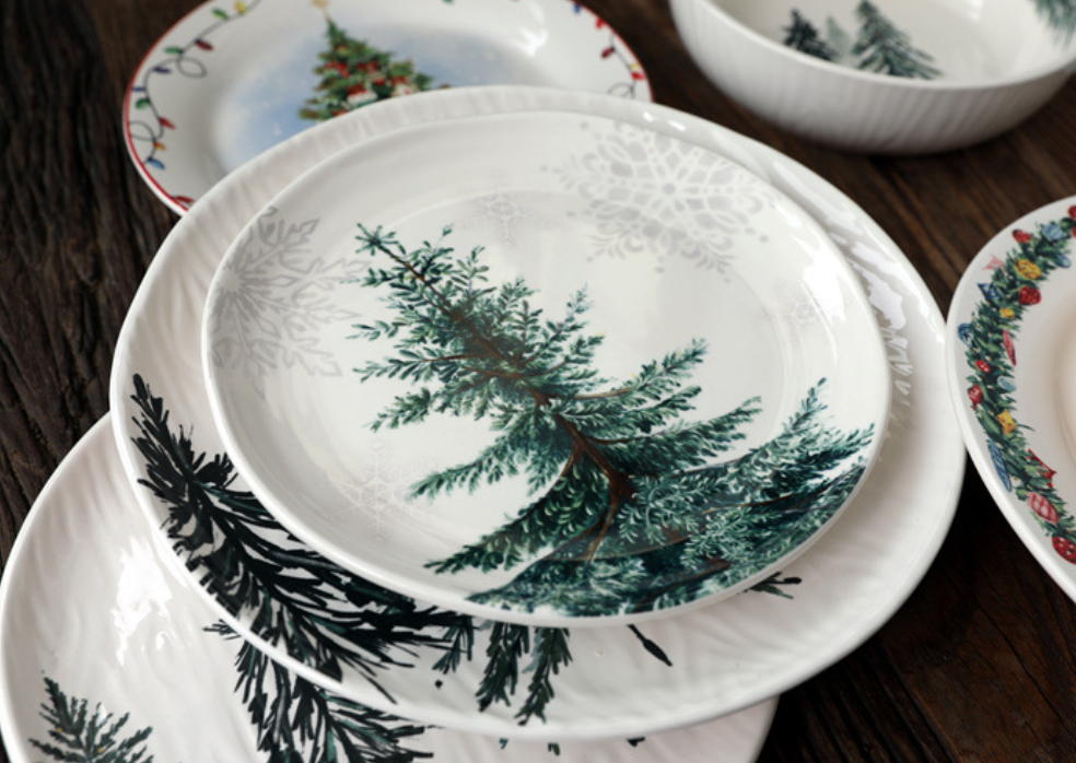 Керамічна тарілка новорічна з святковим принтом 22 см