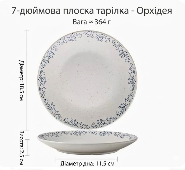 Керамічна десертна тарілка з квітковим орнаментом (орхідея), у французькому стилі