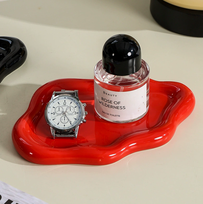 Керамічна декоративна тарілка у формі хмари, органайзер для прикрас і дрібниць, червона