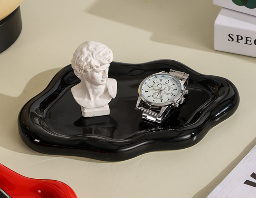 Керамічна декоративна тарілка у формі хмари, органайзер для прикрас і дрібниць, чорна