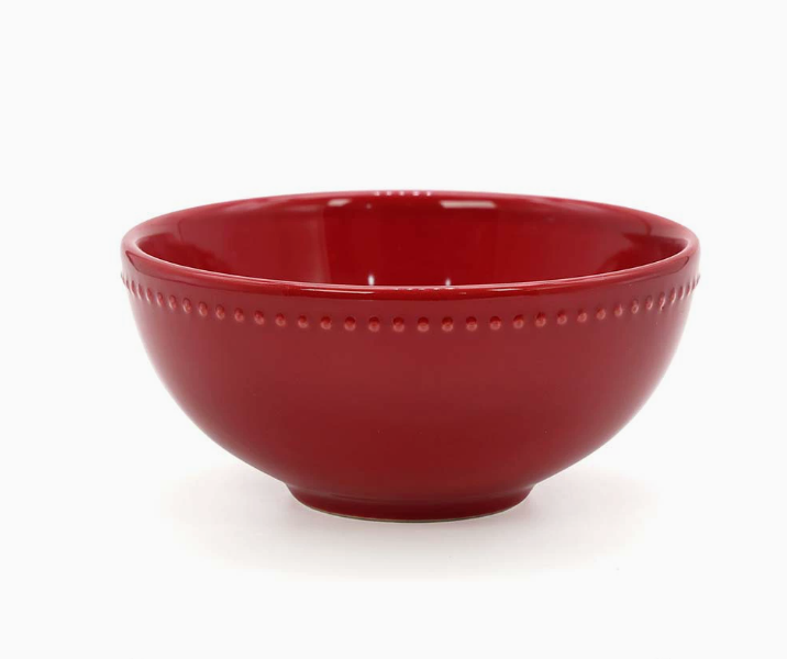 Керамічна глибока обідня тарілка у мінімалістичному стилі, червоний/білий, 15,5 см