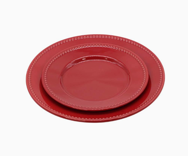Набір з двох керамічних тарілок у мінімалістичному стилі, червоний/білий