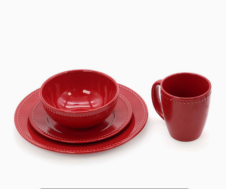 Набір керамічного посуду у мінімалістичному стилі, червоний/білий, 4 позиції