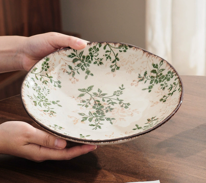 Керамічна глибока тарілка з квітковим орнаментом ретро стиль 23,5 см