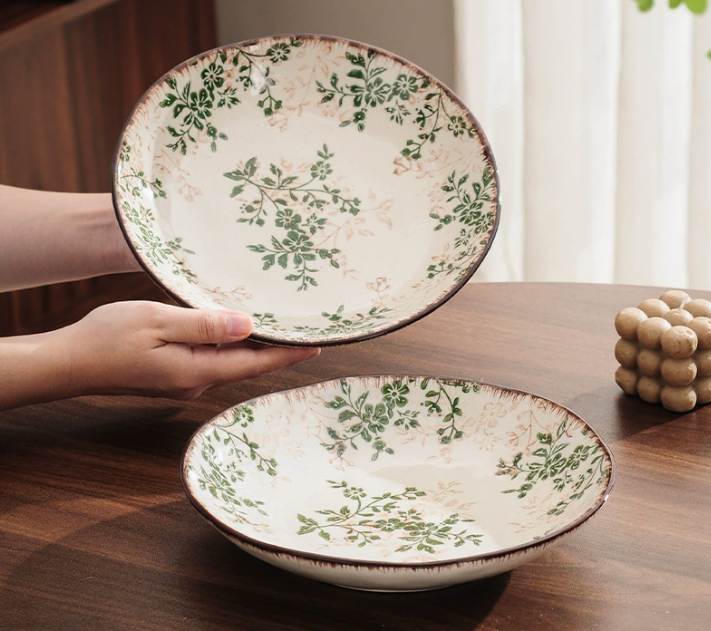 Набір з двох керамічних глибоких тарілок з квітковим орнаментом ретро стиль 23,5 см