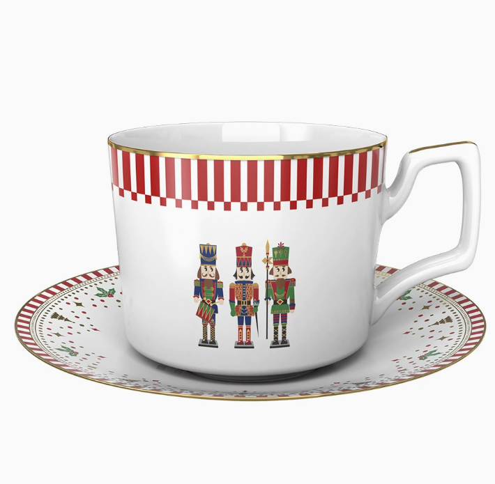 Керамічна чашка з блюдцем з кістяного фарфору, преміум серія з декоративним принтом 125 мл