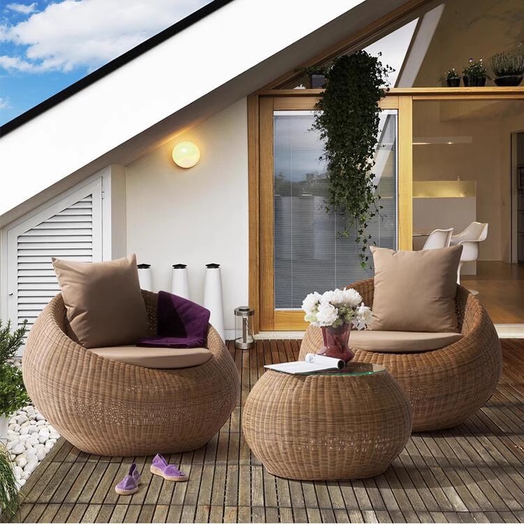 Садовий комплект меблів з ротангу: 2 крісла + журнальний столик, алюмінієвий каркас