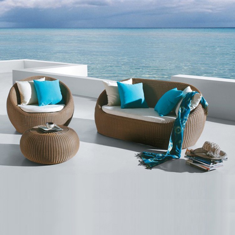 Садовий комплект меблів з ротангу: 1 крісло + 2-місний диван + журнальний столик, алюмінієвий каркас