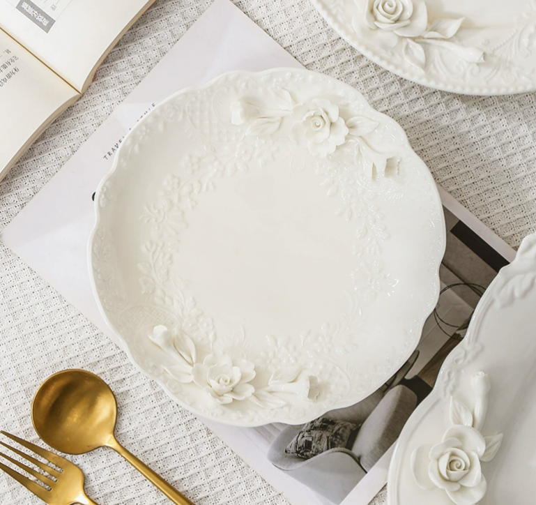 Керамічна глибока тарілка з рельєфним квітковим орнаментом, європейський стиль ручної роботи 21 см