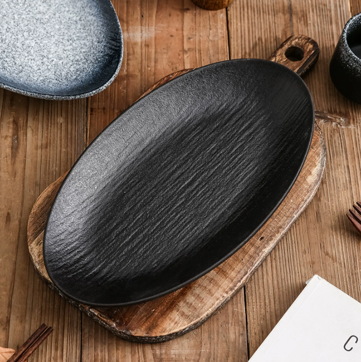 Велика овальна керамічна тарілка для риби японський стиль 31 см