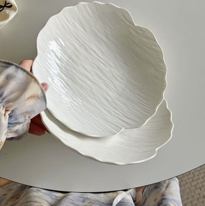 Набір з двох керамічних глибоких тарілок з текстурою дерева у скандинавському стилі