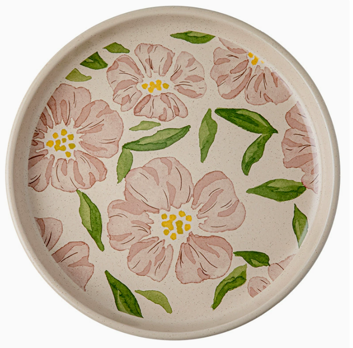 Керамічна тарілка з квітковим візерунком «Рожевий гібіскус»