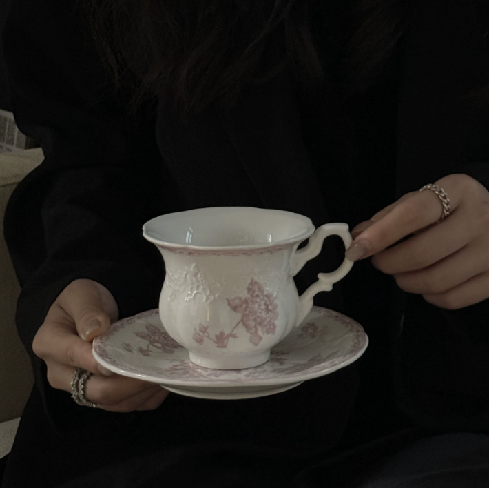 Керамічний посуд «Рожева квітка» у французькому вінтажному стилі, 3 види