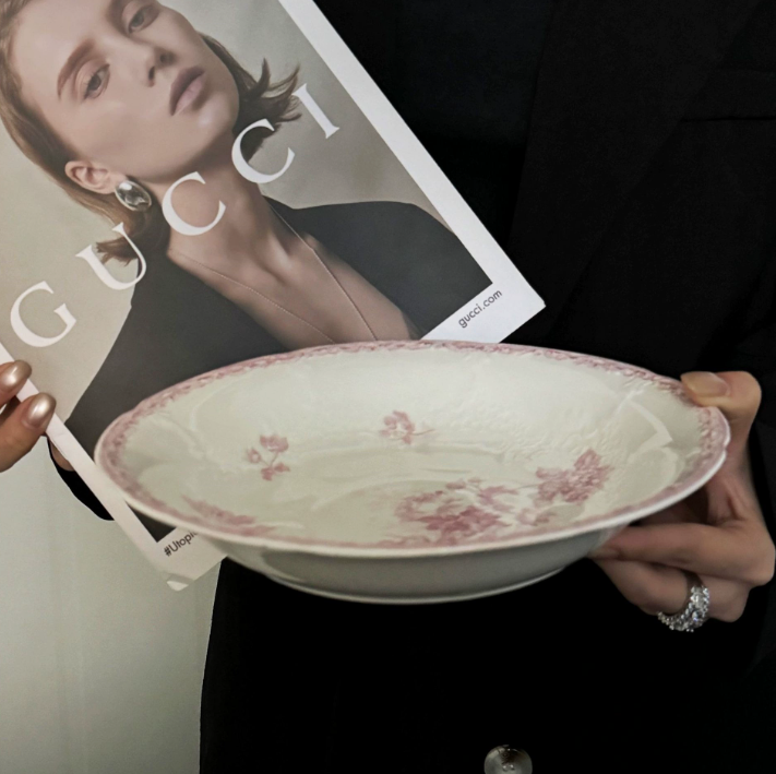 Керамічні тарілки «Рожева квітка» у французькому вінтажному стилі, 2 види