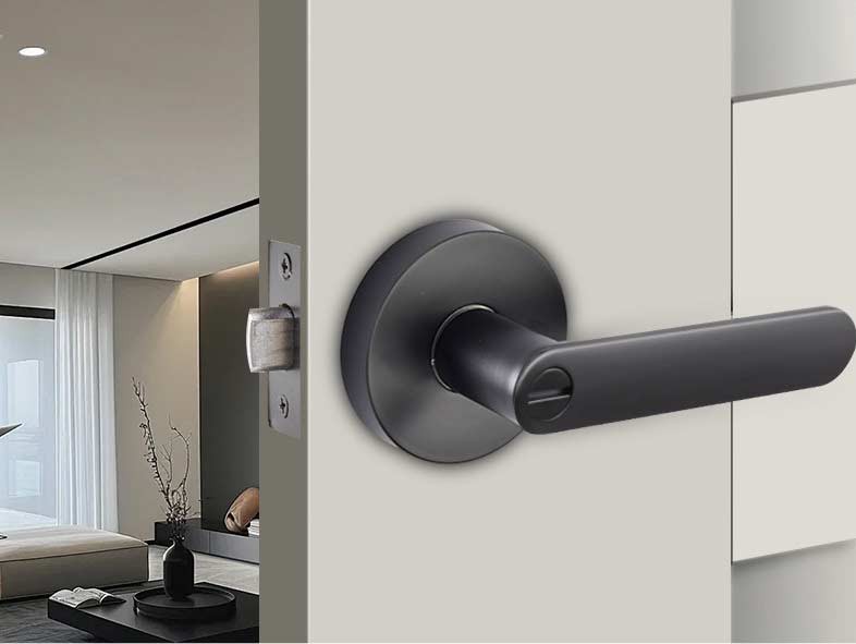 Ручка дверна з замком для WC (матовий чорний, цинковий сплав, з ключем) 802-MB-ET