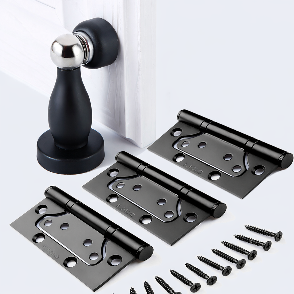 Комплект дверної фурнітури (3 петлі + магнітний стопор) Yue Xinyuan 838-H4 (чорний, нержавіюча сталь)