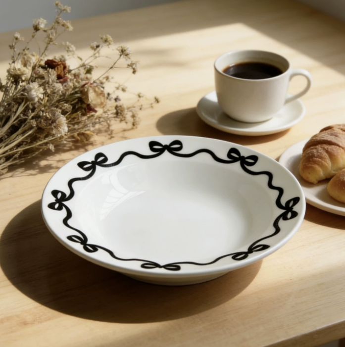 Порцелянова супова тарілка у французькому стилі з декоративними бантиками 22 см